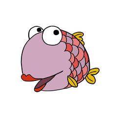 Tropical beautiful colorful bright fish. Underwater fauna, wildlife. Purple, pink, yellow female . Funny cartoon characters.