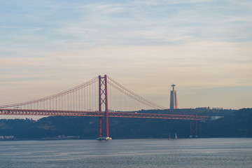 Fototapeta na wymiar The '25 of April' Bridge or ponte 25 de abril in Lisbon.