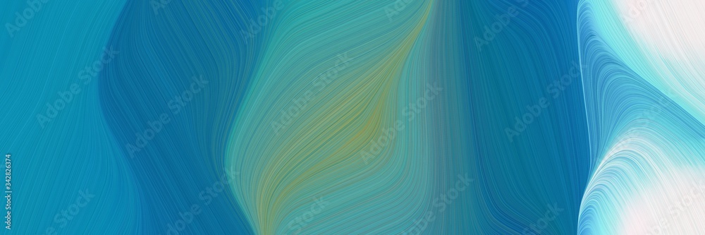 Poster abstract flowing horizontal banner with teal blue, dark cyan and light gray colors. fluid curved lin