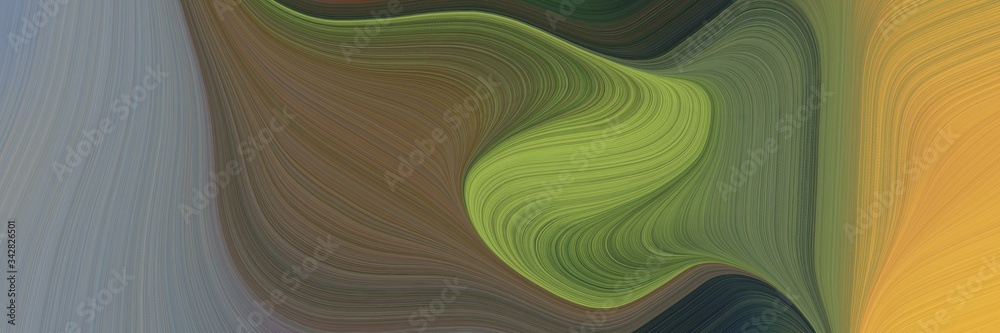 Poster abstract dynamic designed horizontal banner with pastel brown, dark olive green and peru colors. fluid curved lines with dynamic flowing waves and curves