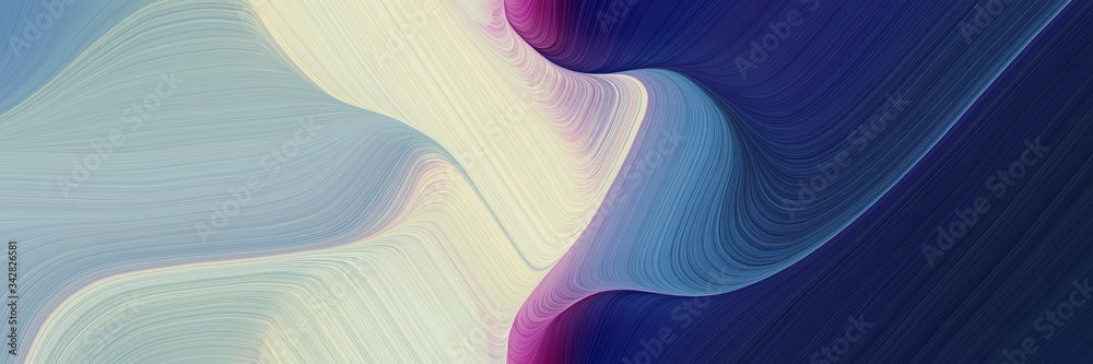 Poster abstract dynamic horizontal header with silver, very dark blue and purple colors. fluid curved lines