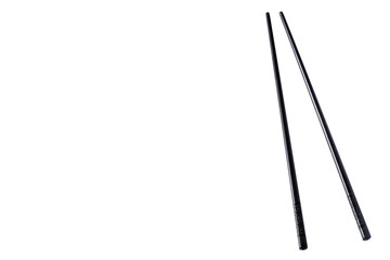View of black chopsticks isolated on white background