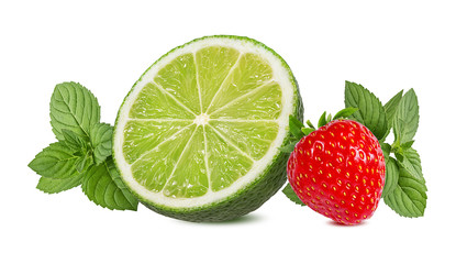 Fototapeta na wymiar lime,mint and strawberry. isolated on white background