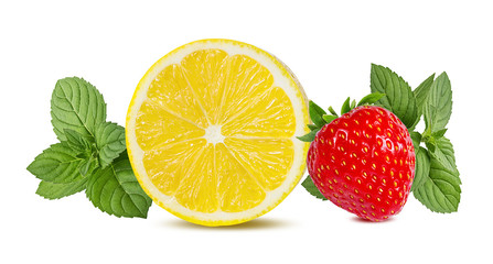 Naklejka na ściany i meble lemon,mint and strawberry. isolated on white background