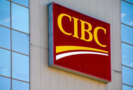 CIBC logo in building wall, Toronto, Canada