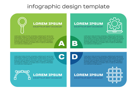 Set Line Bezier Curve, Magnifying Glass, Grid Graph Paper And Laptop And Gear. Business Infographic Template. Vector