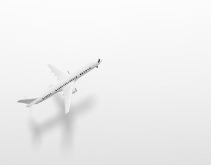 Model plane, airplane on white color background 3d rendering. 3d illustration idea of travel, tourism, transportation and holiday card template minimal concept with space for text.