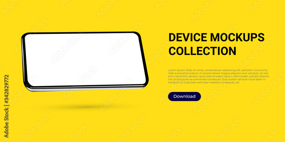 Wall mural realistic template mock up of a horizontally rotated angled smartphone for web design, webpages, ban