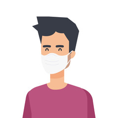 young man using face mask isolated icon vector illustration design