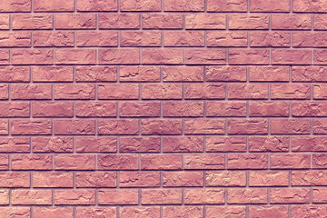 Pink brick texture and background. Purple wallpaper for designer. Rectangular photo, image.