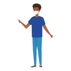 young man afro using face mask isolated icon vector illustration design
