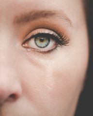 close up of female eye crying 
