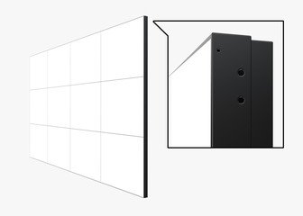 High Angle View of 4x3 Video Wall (12 screens) Template. Realistic 3D Render Isolated on White Background.