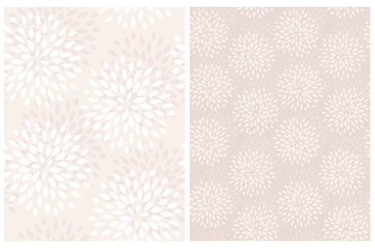 Light Pink and Delicate Cream Geometric Seamless Vector Patterns. White Abstract Flowers on a Cream and Blush Pink Background. Simple Infantile Style Garden Repeatable Print.  