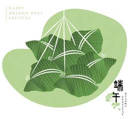 Happy Dragon Boat Festival cartoon traditional food rice dumpling : Duanwu
