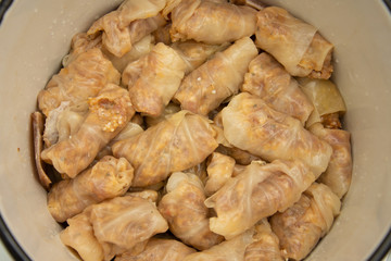 Sarmale, traditional Romanian food, rice in pickled cabbage leaves