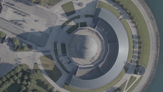 aerial drone top down perspective of the adler planetarium