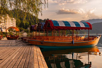 Fototapeta na wymiar Sunset on Lake Bled in Slovenia