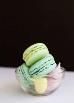 Bright picture of colorful different macaroons
