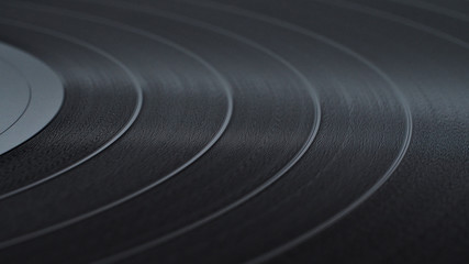Black Vinyl Disc Record  with recorded music, close-up.
