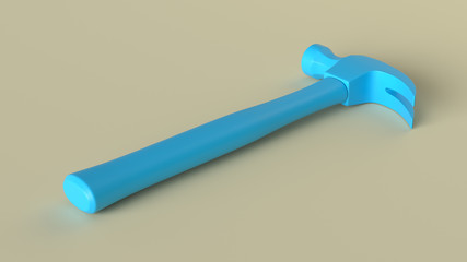 Blue monochromatic hammer on the yellow background. 3d render.