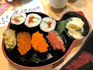 Assorted Fish egg Sushi plate at an Izakaya in Japan