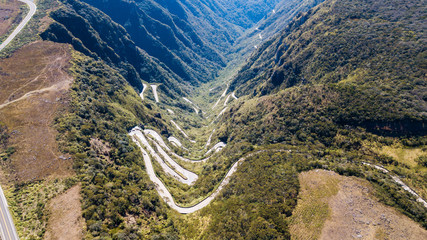Aerial view of Serra do Rio do Rastro, in the Serra Catarinense. (Route Sierra of the trail river). Most beautiful and incredible road in Brazil