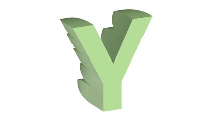 3D ENGLISH ALPHABET MADE OF ABSTRACT LIGHT GREEN LEAF SHAPED BLOCKS : Y