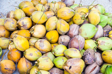 Pile of Fresh Green and Yellow Coconut