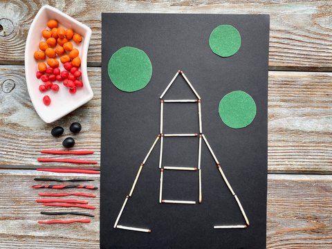 Children's creativity, rocket in space, from plasticine and matches, Step by step, master class.