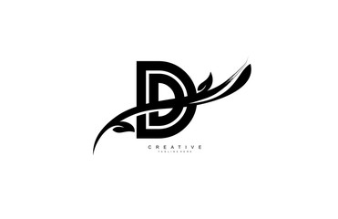 Letter D Bold Linked Artistic Black Swoosh Shape Logo Design Vector