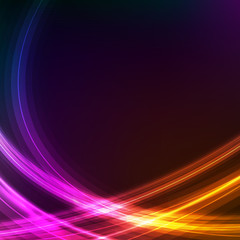 Abstract square background with shiny luminous lines on black. Neon glow effect in retro style of 1980. 