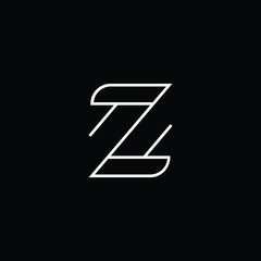 Minimal elegant monogram art logo. Outstanding professional trendy awesome artistic Z ZW WZ ZM MZ initial based Alphabet icon logo. Premium Business logo White color on black background