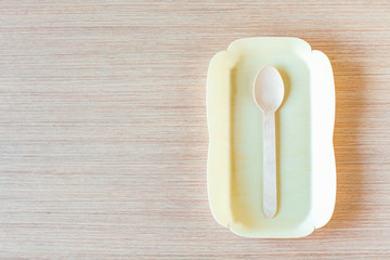 no plastic, clean, disposable food appliances, light wood spoons, with space for text and space for copying