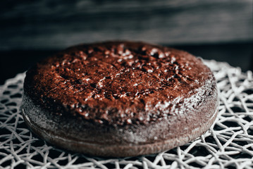 Chocolate cake tasty homemade cake on table side view dark food photo