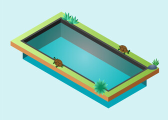 Isometric Vector Illustration Representing a Rectangle Shaped Turtle Pond