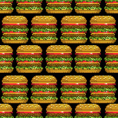 Seamless pixel background with burgers