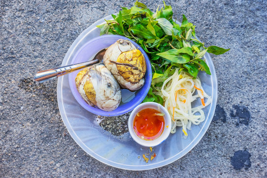 Balut (boiled developing duck embryo) in Hoi An, Vietnam. This is a special cuisine in Asia countries.