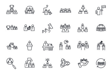 set Team Work icon template for graphic and web design collection. Meeting and more pack symbol logo vector illustration