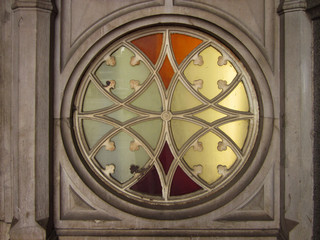 Neogothic detail of smelting rose window of the station in Turin. Italy.  