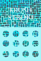Several watercolor frames in the form of brushstrokes of emerald and blue color. Circle frames can be used for icons of eternal stories, decorations, highlights, etc.
