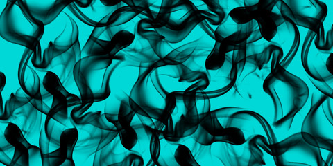 Abstract black smoke over light blue background