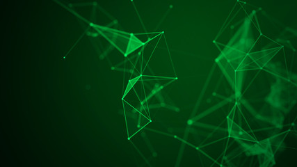 Abstract green digital background. Big data visualization. Science background. Big data complex with compounds. Lines plexus.