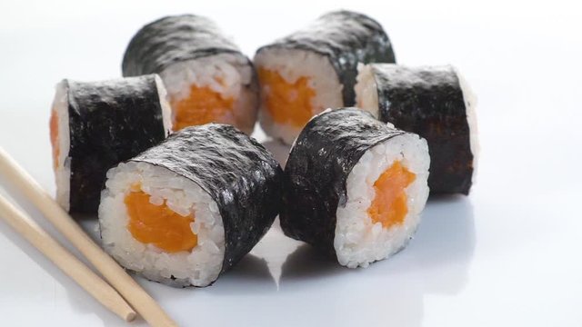 sushi rolls hoso maki on a white background close-up