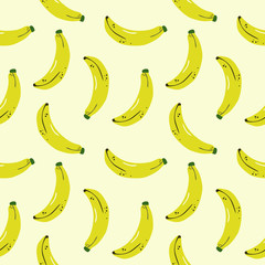 Ripe, tasty yellow banana, geometric seamless pattern on a beige background, vector. 