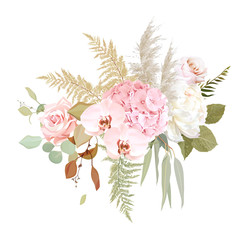 Luxurious beige trendy vector design floral bouquet.