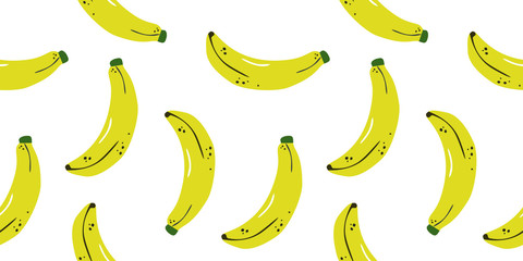 Ripe, tasty yellow banana, geometric seamless pattern on a white background, vector. 