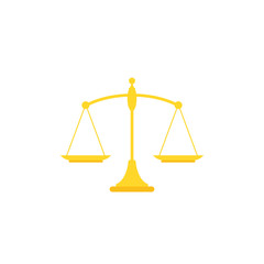 Gold mechanical scales balance icon isolated on white. Justice, law scale.