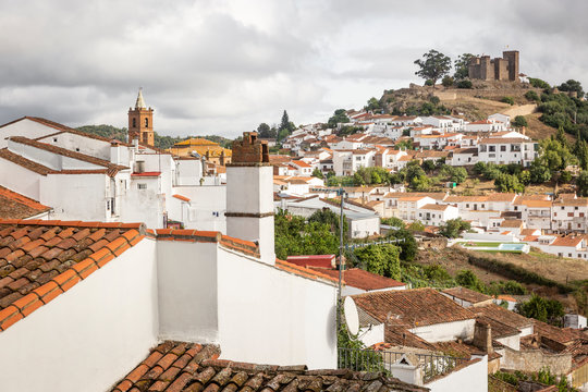 a view over Cortegana city and the castle, province of Huelva, Andalusia, Spain