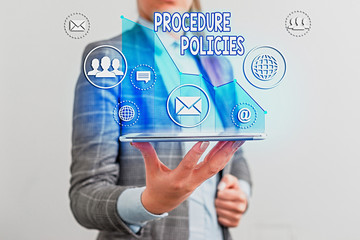 Writing note showing Procedure Policies. Business concept for Steps to Guiding Principles Rules and...